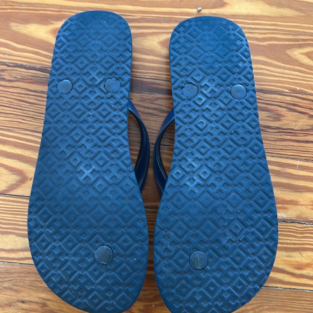 Tory Burch Black Flip Flops with Red Logo - Picture 6 of 6